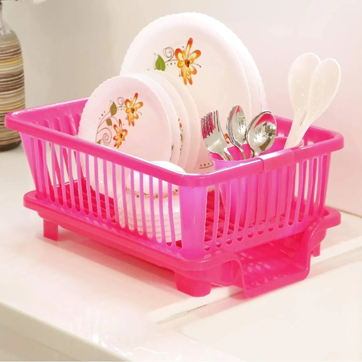 0657 Unbreakable Plastic 3 in 1 Kitchen Sink Dish Drainer Drying Rack