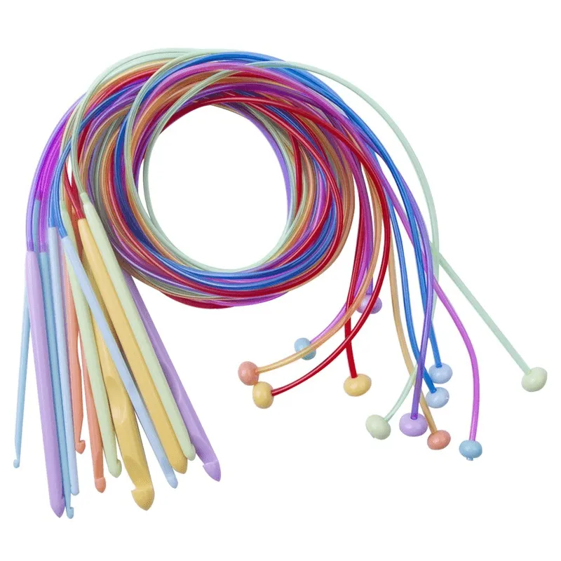 12 Colorful Plastic Elastic Tube Crochet Hooks for Sweater Knitting