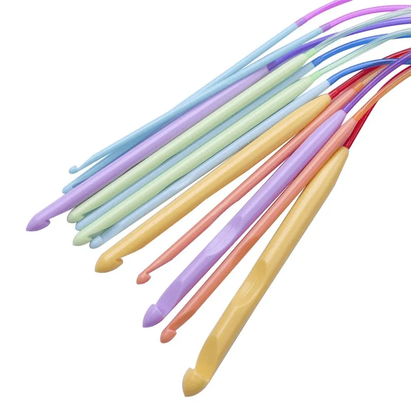 12 Colorful Plastic Elastic Tube Crochet Hooks for Sweater Knitting