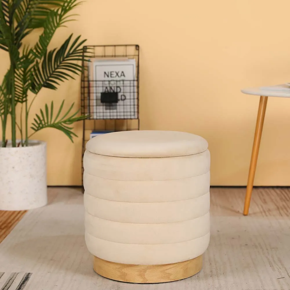 16.5" Tall Ottoman Velvet with Storage (Cream)