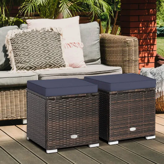 2 Pieces Patio Ottoman with Removable Cushions-Navy