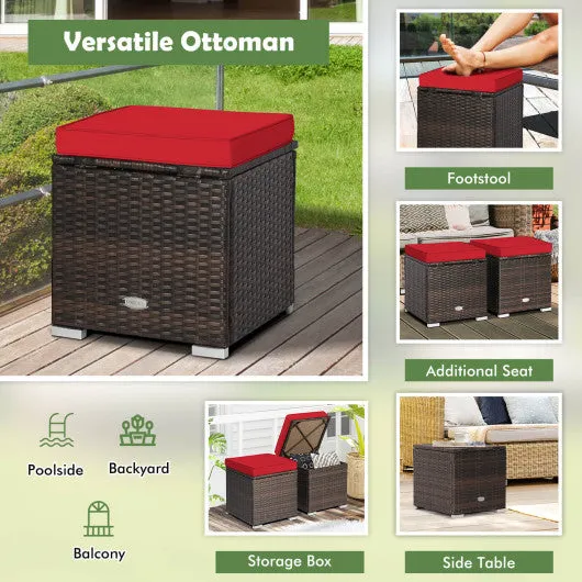 2 Pieces Patio Ottoman with Removable Cushions-Red