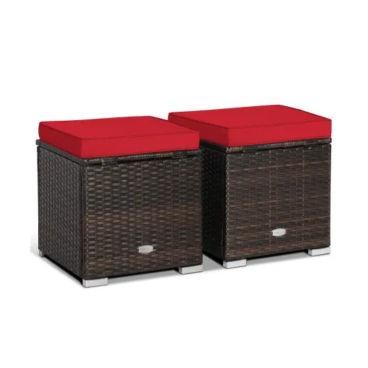 2 Pieces Patio Ottoman with Removable Cushions-Red