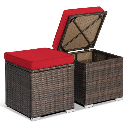 2 Pieces Patio Ottoman with Removable Cushions-Red