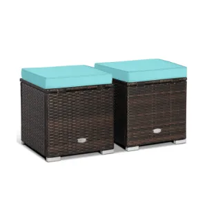 2 Pieces Patio Ottoman with Removable Cushions-Turquoise