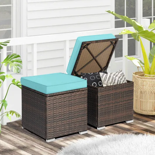 2 Pieces Patio Ottoman with Removable Cushions-Turquoise