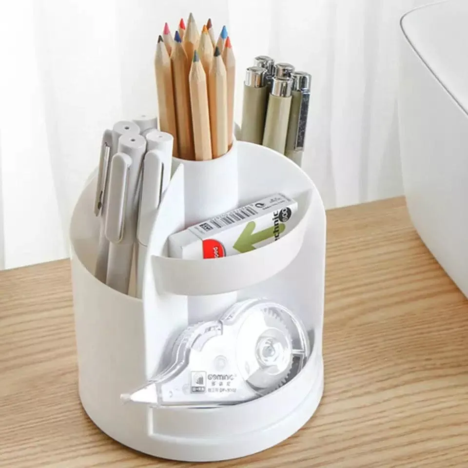 360˚ Degree Rotatable Desktop Pen Organizer, 3 Slots Spinning Pencil Pen Desk Organizers, Creative Pen Pencil Holder, Makeup Storage Container