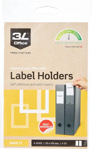 3L Office  (35mm x 102mm) Label Holders (Clear) Pack of 12