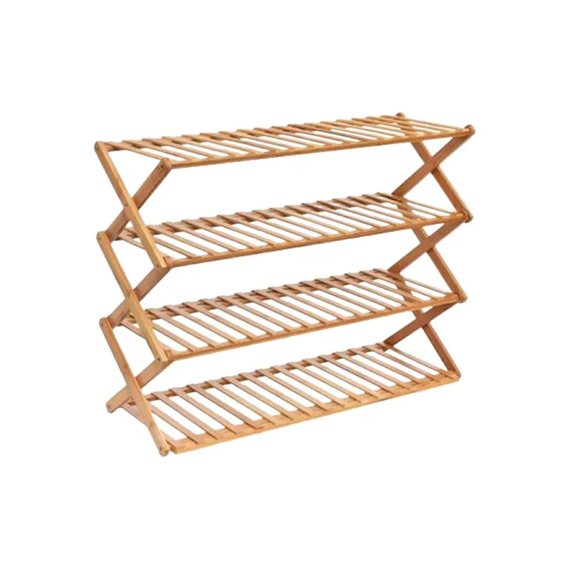 4-Tier Foldable Wooden Shoe Storage Organizer Rack