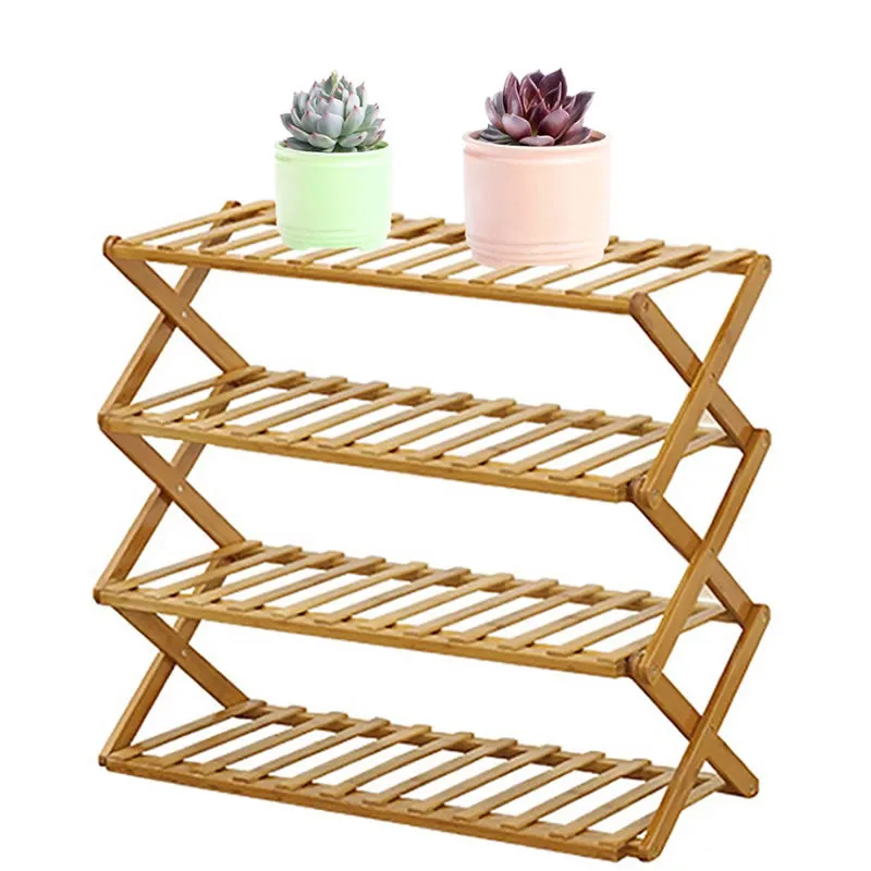 4-Tier Foldable Wooden Shoe Storage Organizer Rack