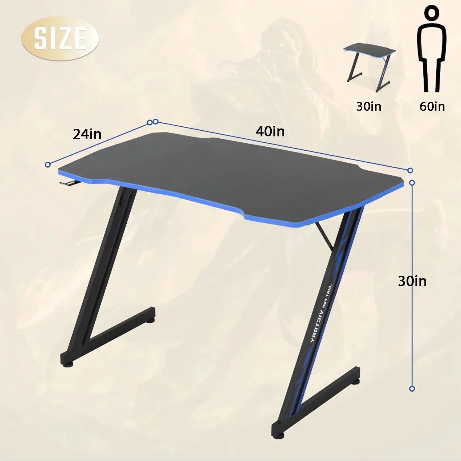 40/48Inch Gaming Desk Computer Desk for Small Area Corner, Z-Shape Gaming Desk with Headphone Hook Gaming Table for PC Computer Table and Desks Small Portable Computer Desk Gaming PC Desk