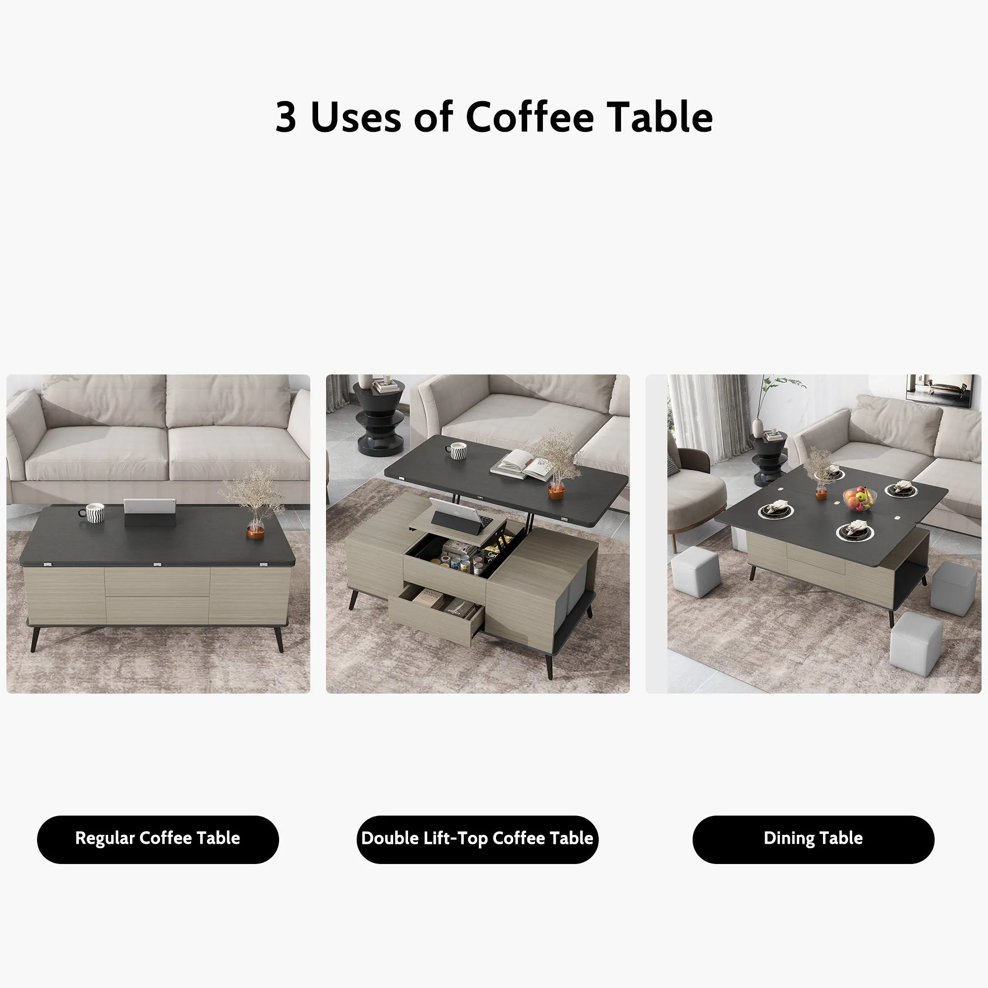 5 Pieces Lift Top Coffee Table Set with Convertible Storage