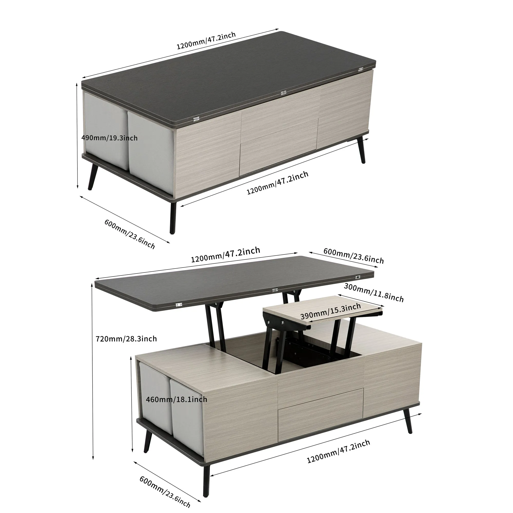 5 Pieces Lift Top Coffee Table Set with Convertible Storage