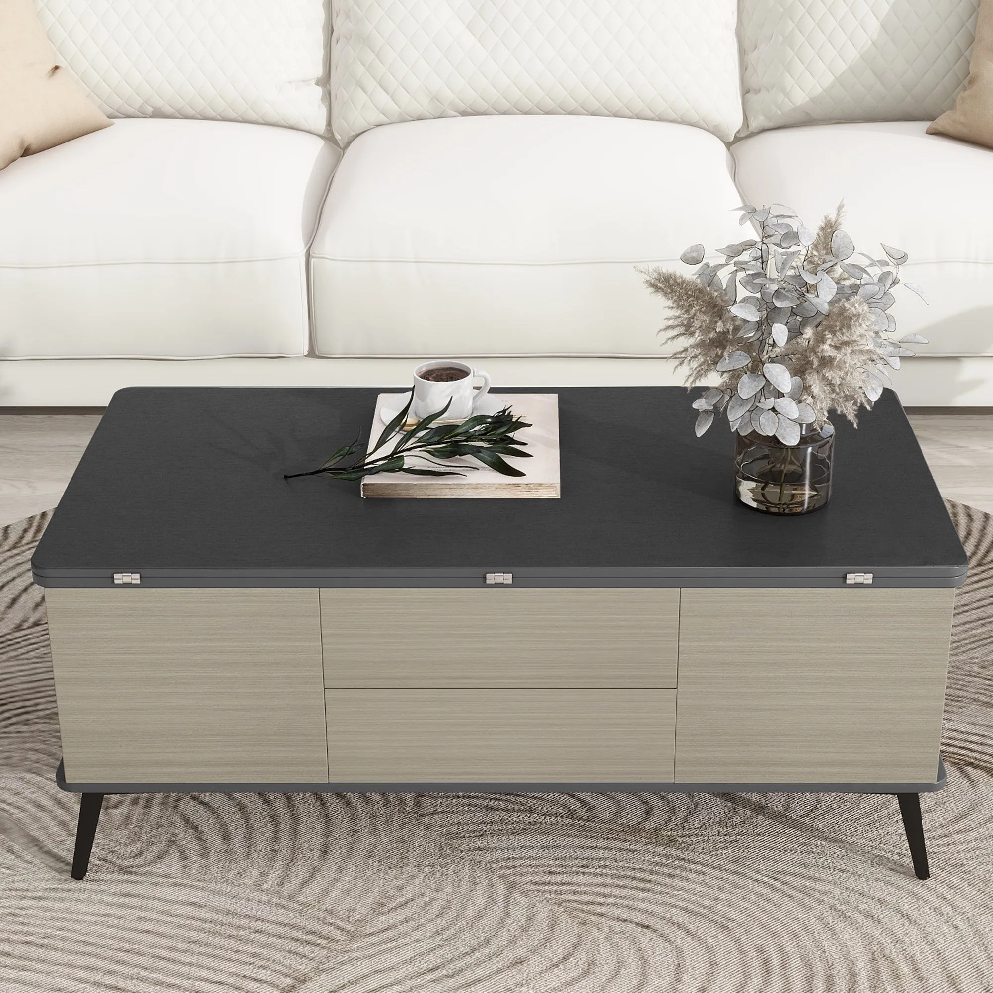 5 Pieces Lift Top Coffee Table Set with Convertible Storage