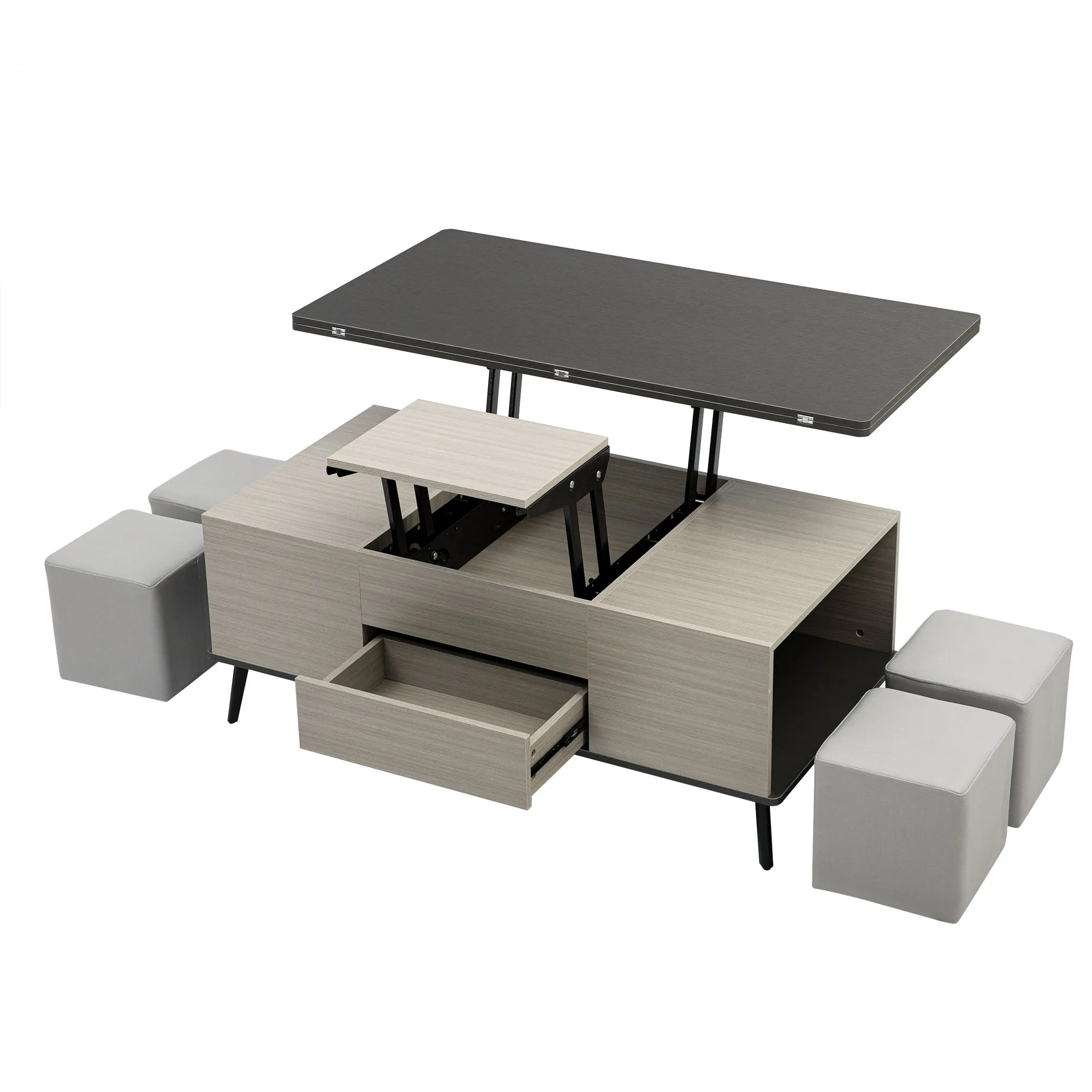 5 Pieces Lift Top Coffee Table Set with Convertible Storage