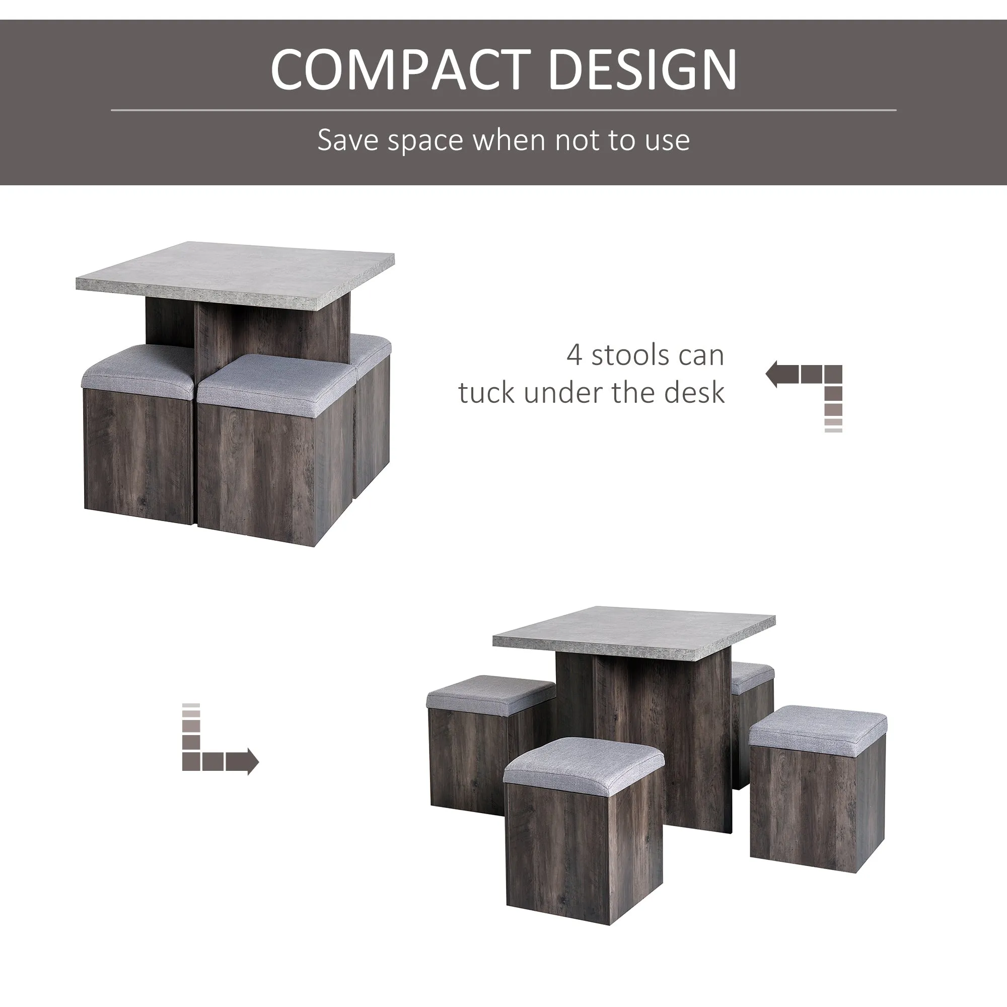 5PC Space Saving Dining Set with Cushions   1 Table