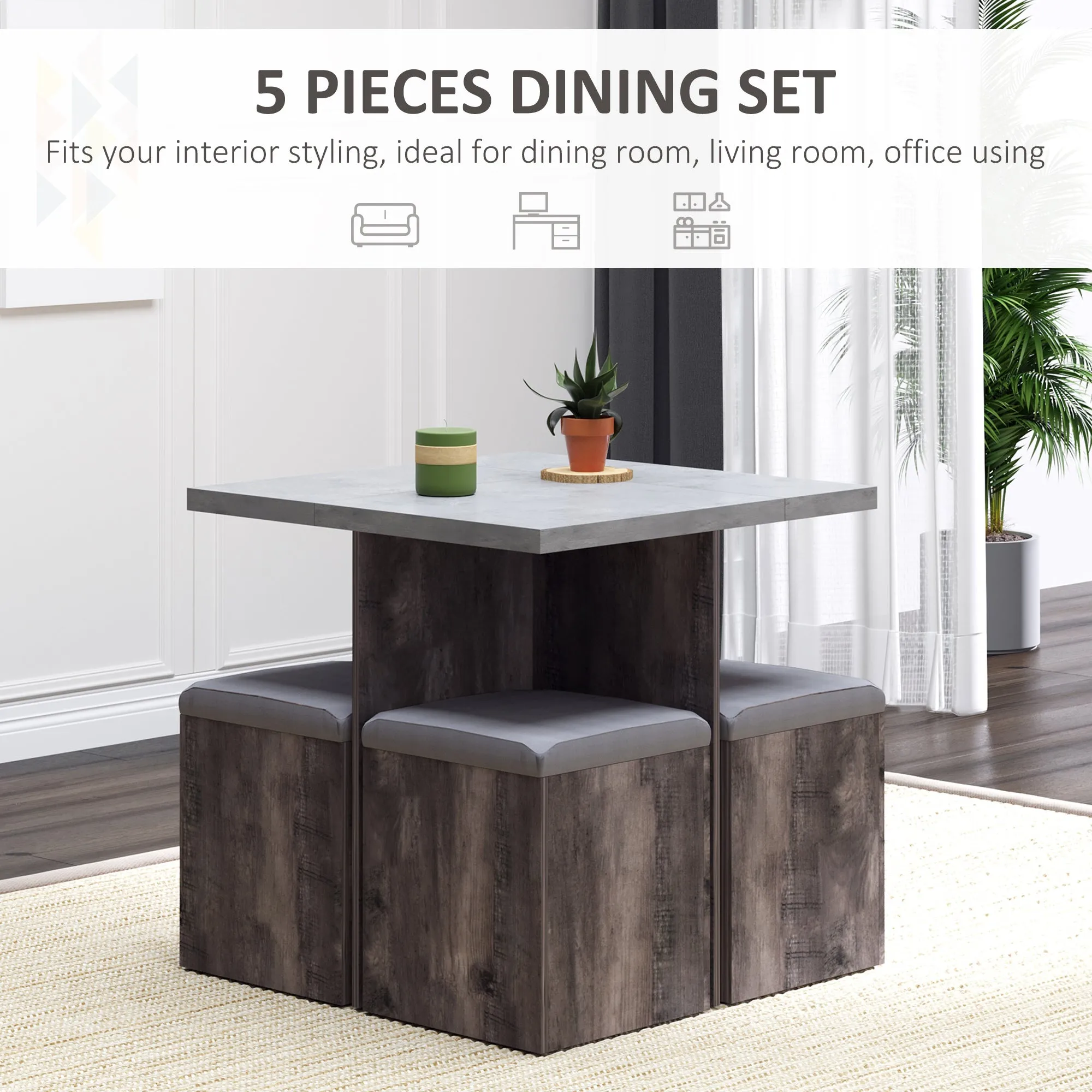 5PC Space Saving Dining Set with Cushions   1 Table