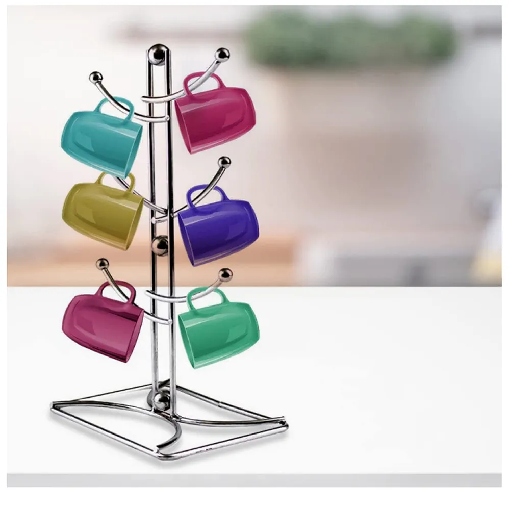 6-Cup Tree Chrome Wire Stand Holder