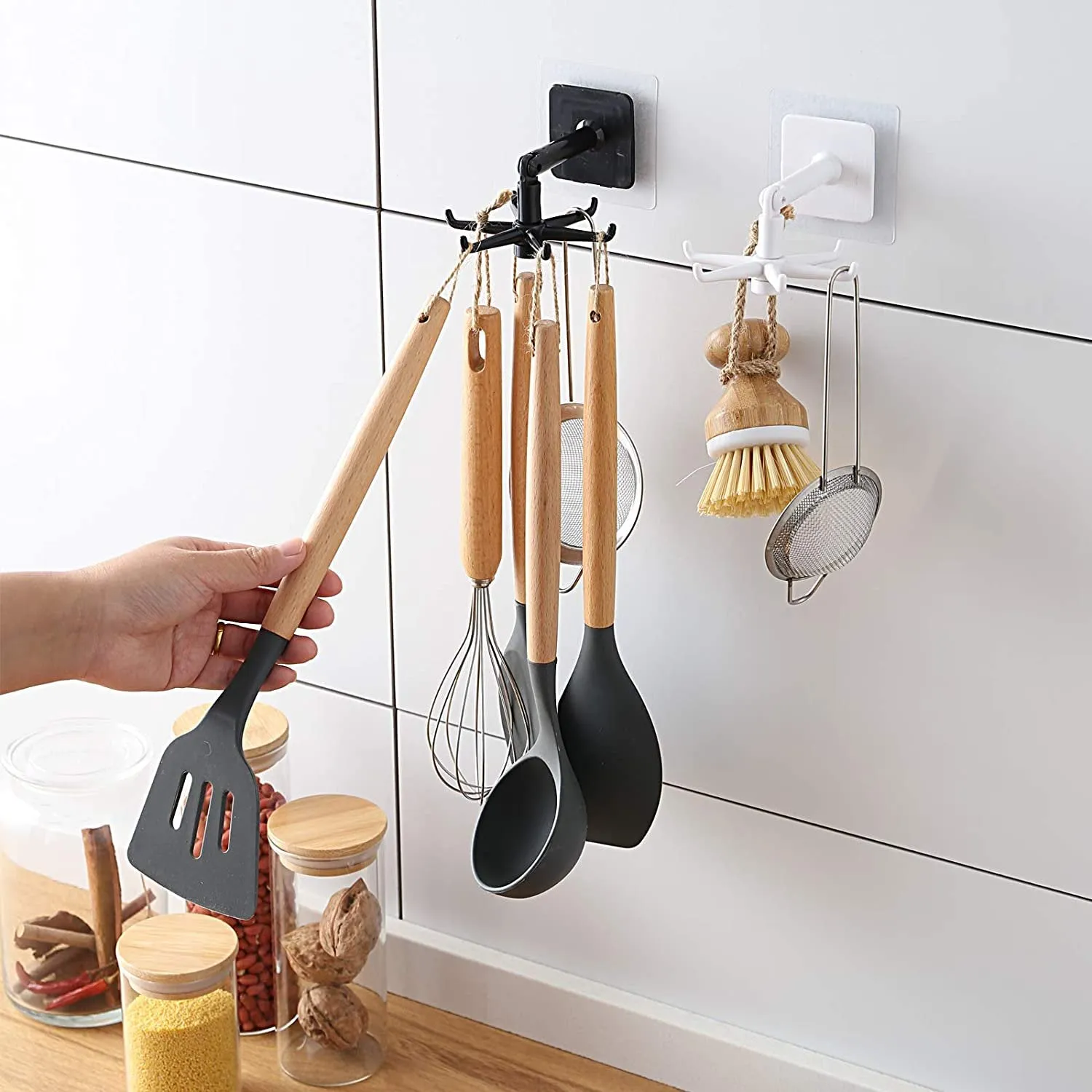 6 Hooks Wall Mounted Spoons Spatula Holder