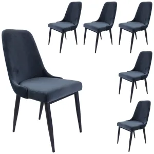 6pc Velvet Upholstered Dining Chairs, Metal Frame - Charcoal