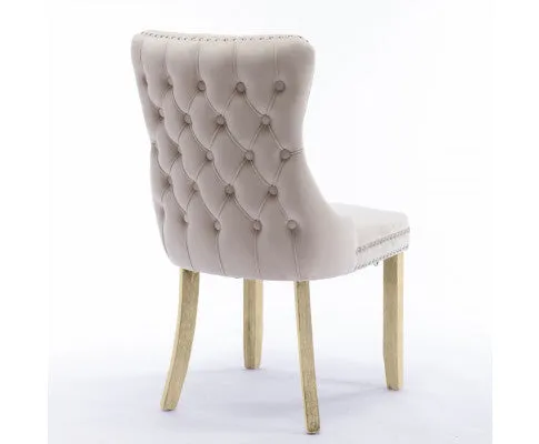 6x Velvet Upholstered Dining Chairs Tufted Wingback Side Chair with Studs Trim Solid Wood Legs for Kitchen