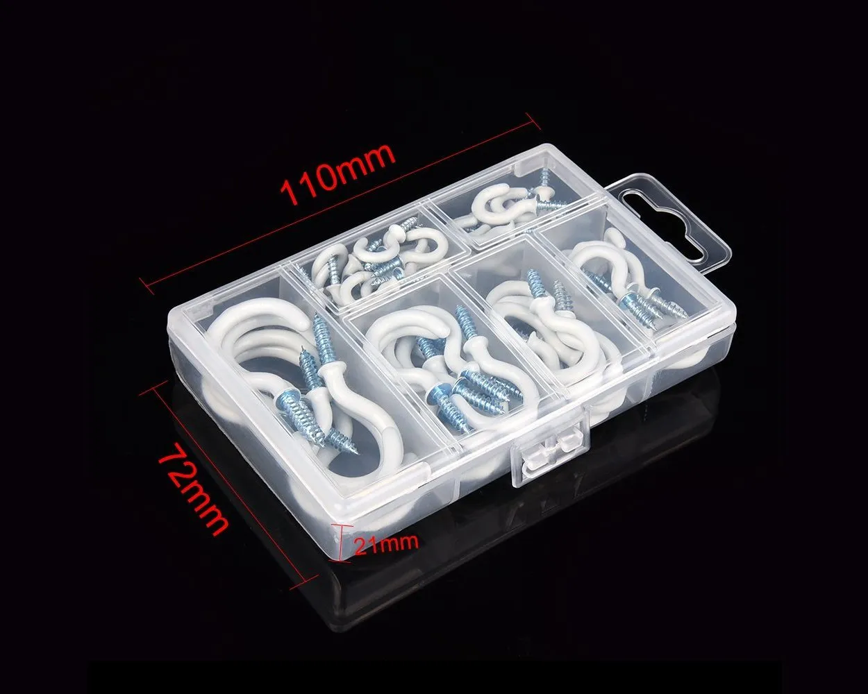 70 Pieces Plastic Cup Hooks Set with 6 Sizes - White