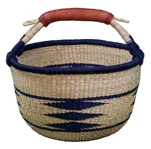 African Market Baskets- Navy/Natural Large Round