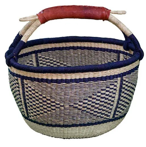 African Market Baskets- Navy/Natural Large Round