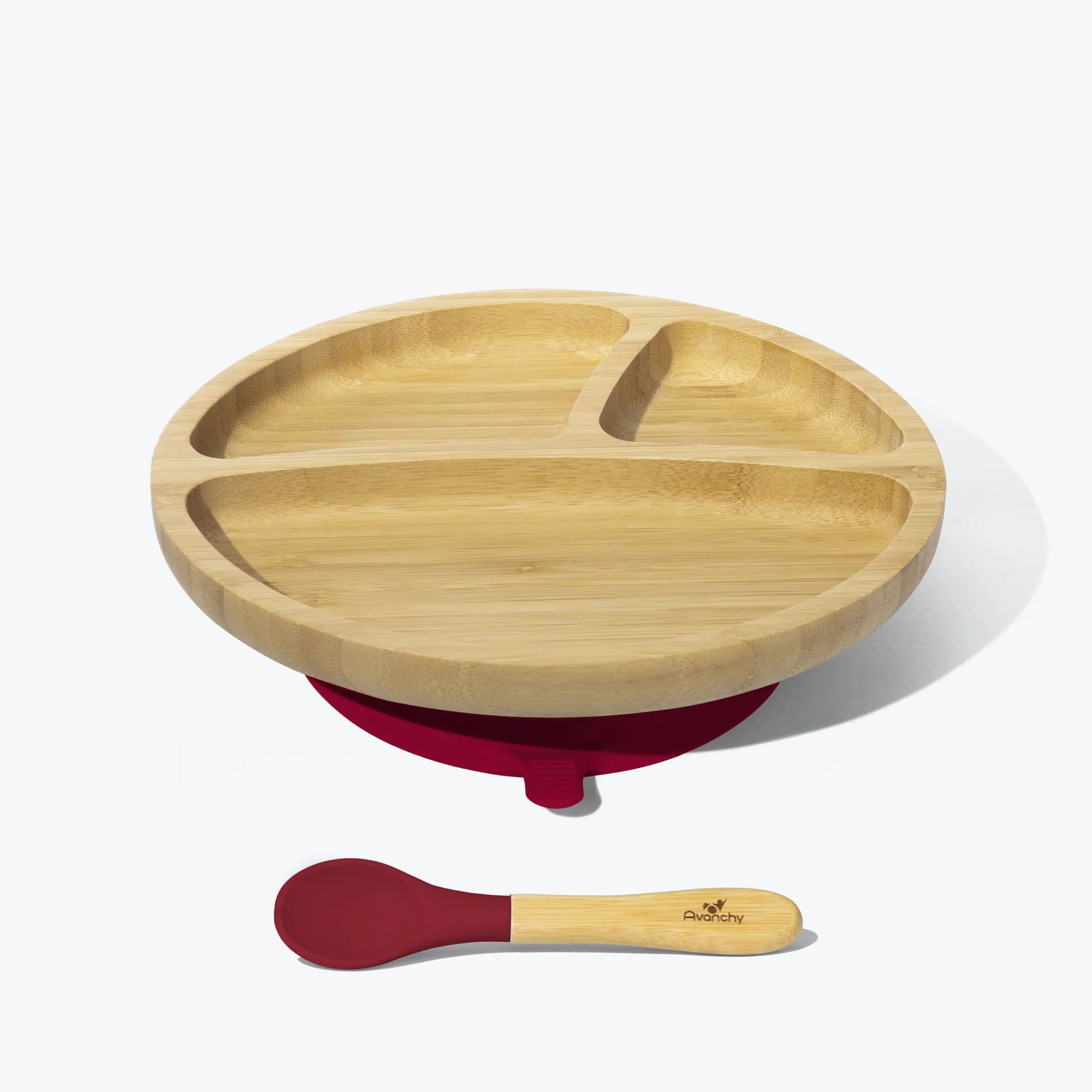 Avanchy Bamboo Suction Toddler Plate   Spoon - Magenta