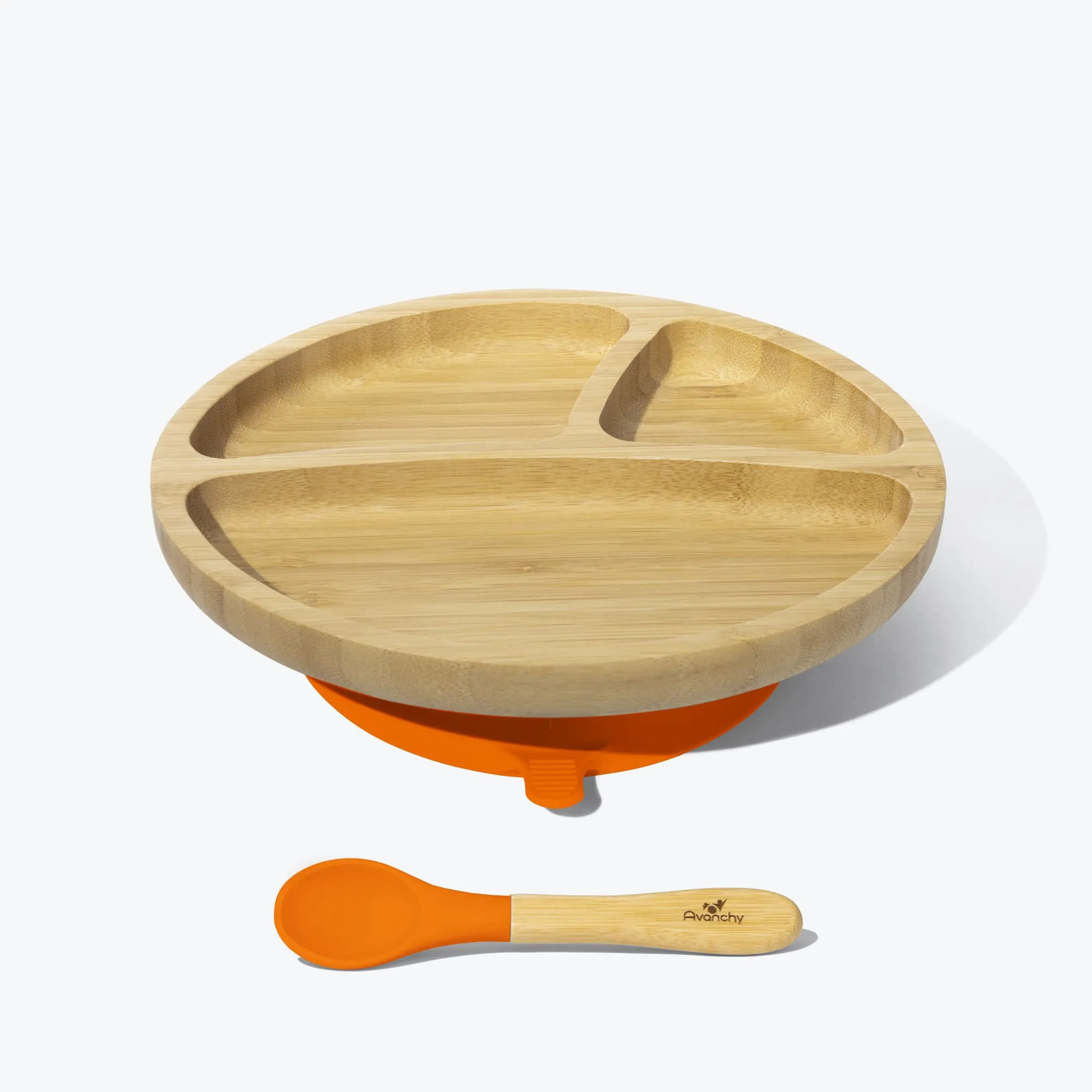 Avanchy Bamboo Suction Toddler Plate   Spoon - Orange