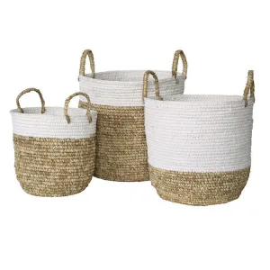 Basket Melly Includes 3 Baskets 14.25x16 11.5x14.5 & 16.25x19 Inches Natural/White Seagrass/Cotton