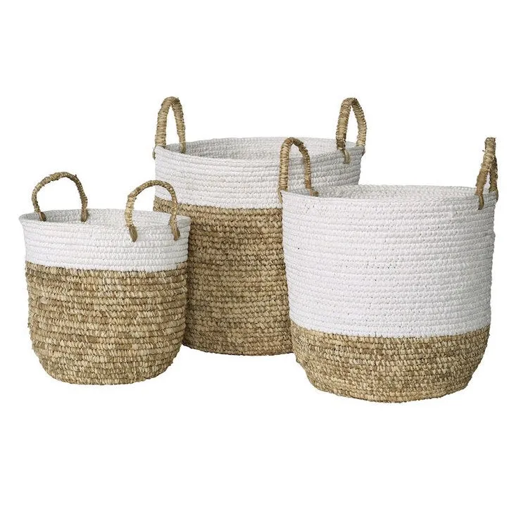 Basket Melly Includes 3 Baskets 14.25x16 11.5x14.5 & 16.25x19 Inches Natural/White Seagrass/Cotton