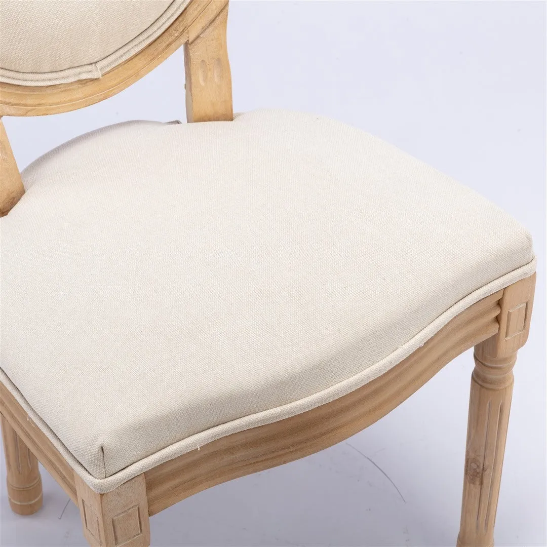 Beige Linen Dining Chairs, Solid Wood Legs, Set of 6