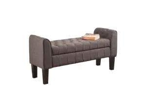 Benzara 50 Inch Wooden Tufted Storage Ottoman with Armrests Gray