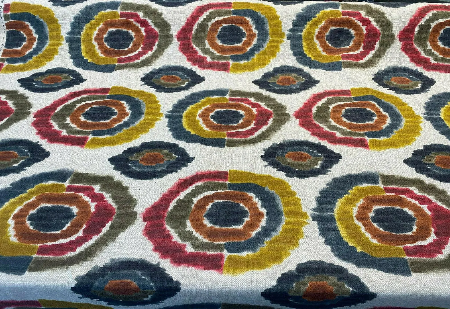 Bohemian Circles Rustic Kira Linen Teflon Drapery Upholstery Fabric by the yard