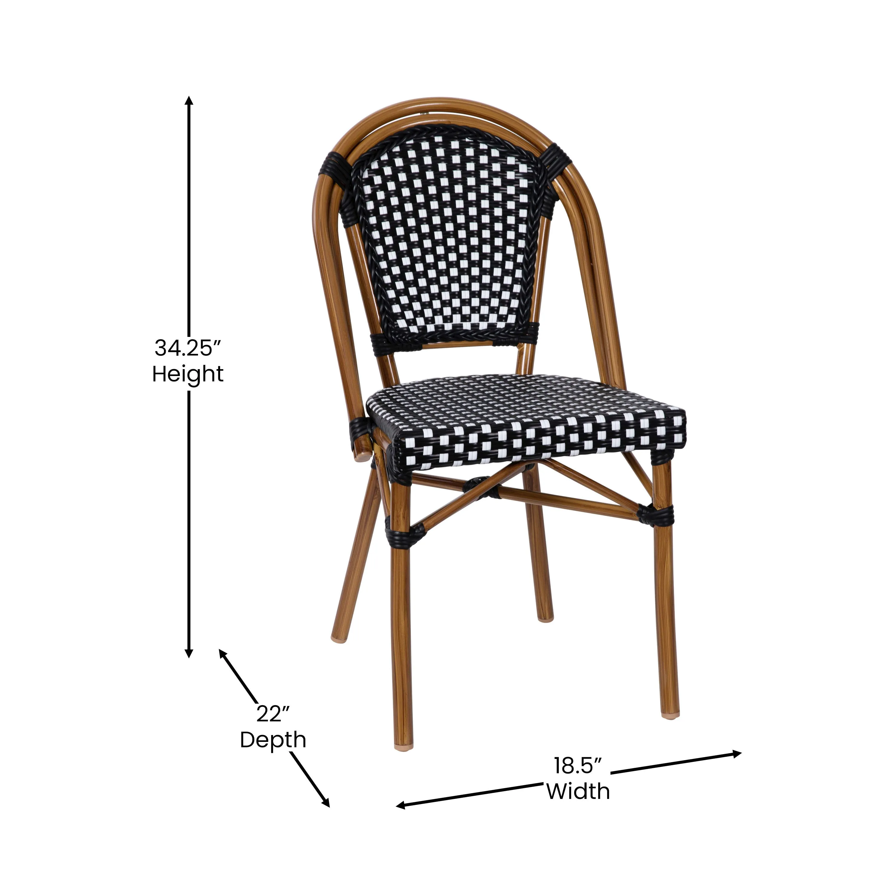 Bordeaux Indoor/Outdoor Commercial Bistro 31.5" Table, PE Rattan, Glass Top with 2 Stack Chairs