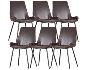 Brando Set of 6 PU Leather Upholstered Dining Chair Metal Leg - Brown