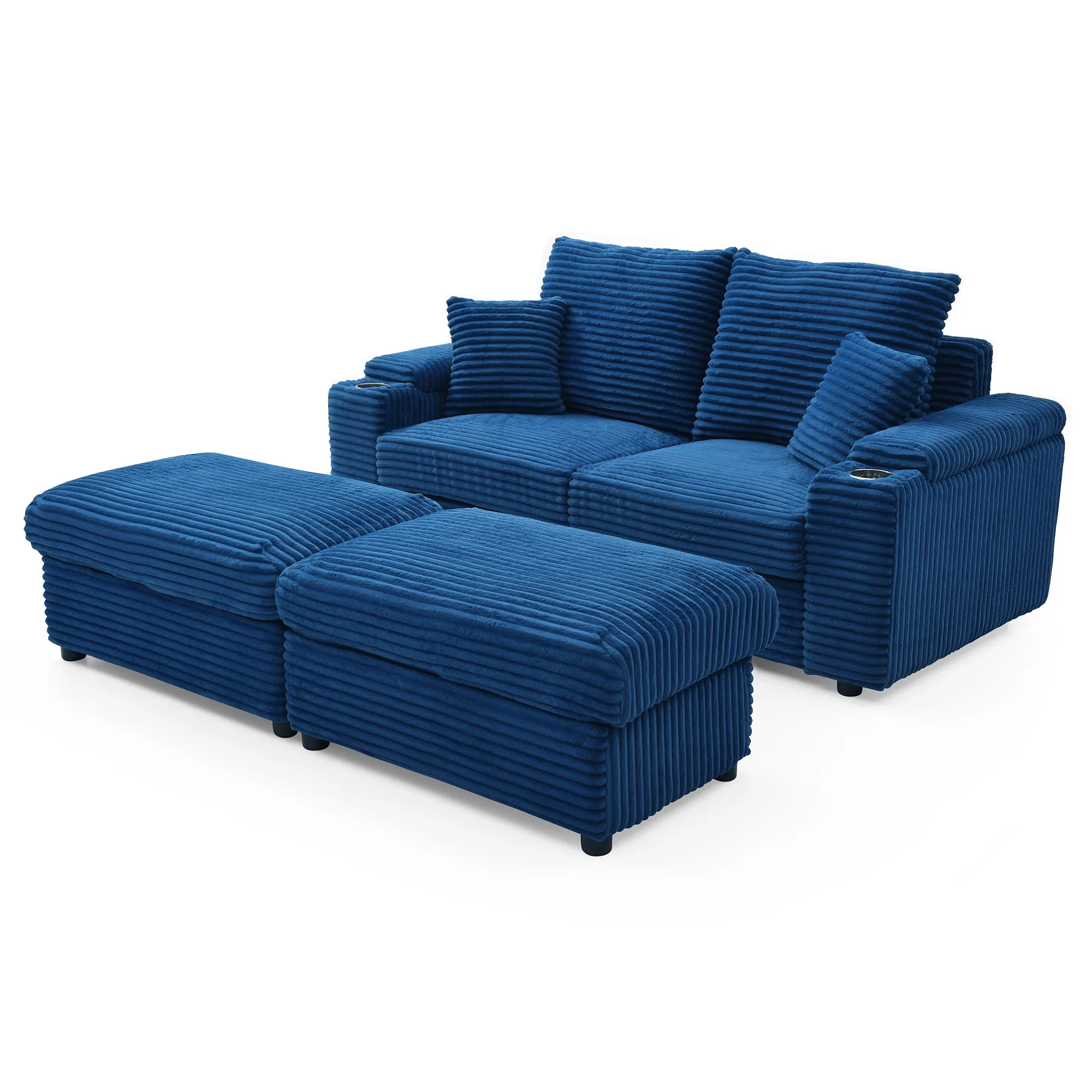 Brianna Loveseat with Ottomans - Blue