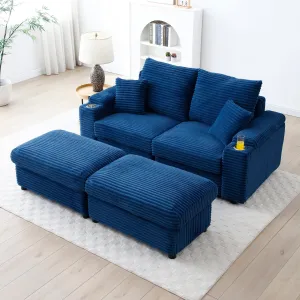 Brianna Loveseat with Ottomans - Blue