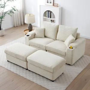 Brianna Loveseat with Ottomans - Cream