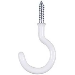 Cup Hook, White, Vinyl Coated, 50-Pk., 0.75-In.