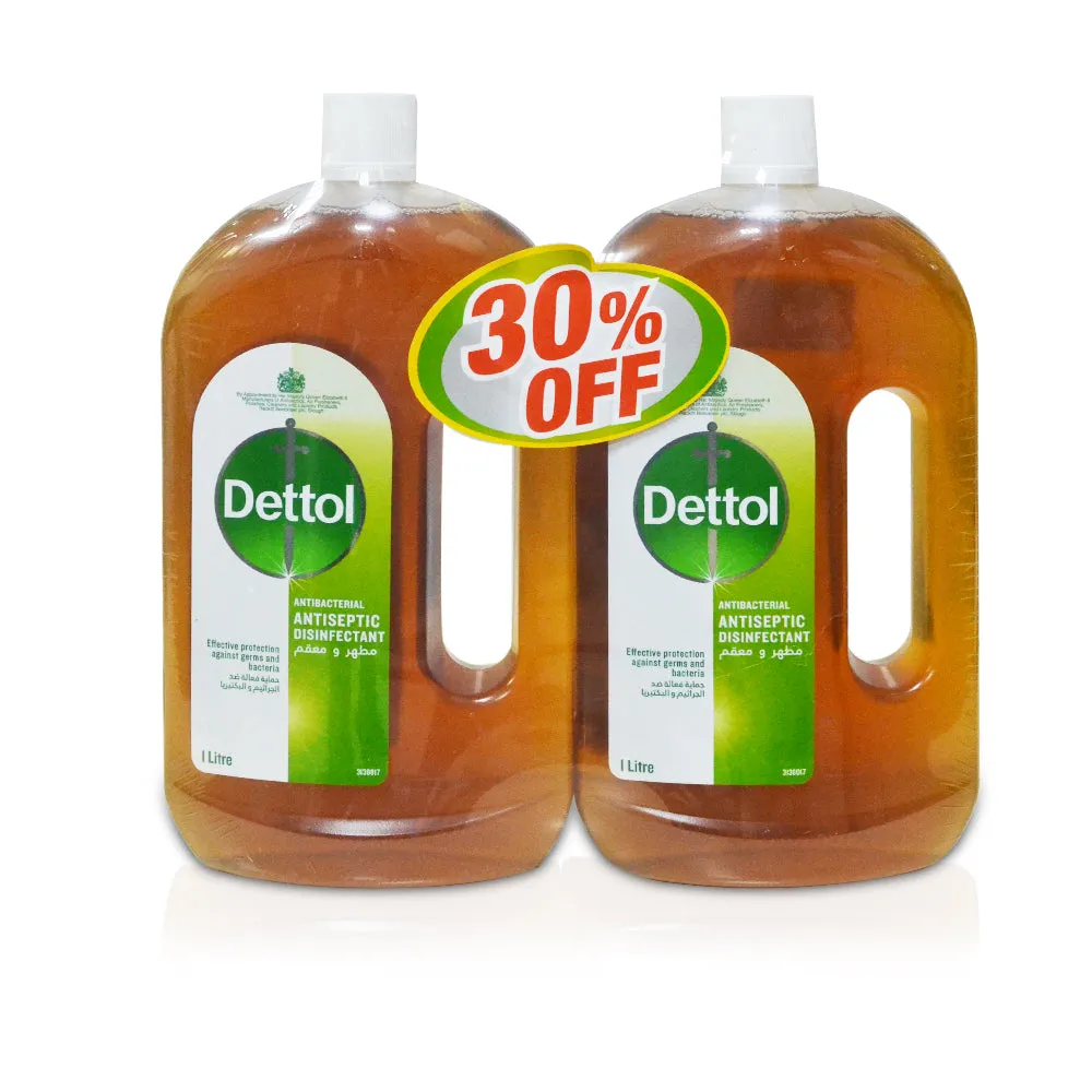 Dettol Antiseptic Antibacterial Disinfectant 1ltr Pack of 2