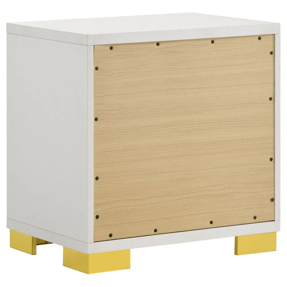 Dex 22 Inch Nightstand, 2 Drawers with Long Vertical Gold Handles, White By Casagear Home