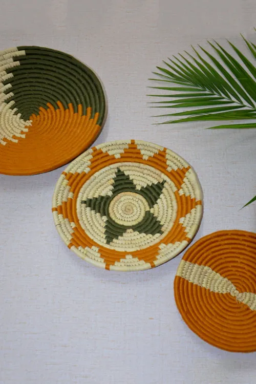 Dharini Sabai & Palm Wall Basket Set (Mustard-Green-Natural)