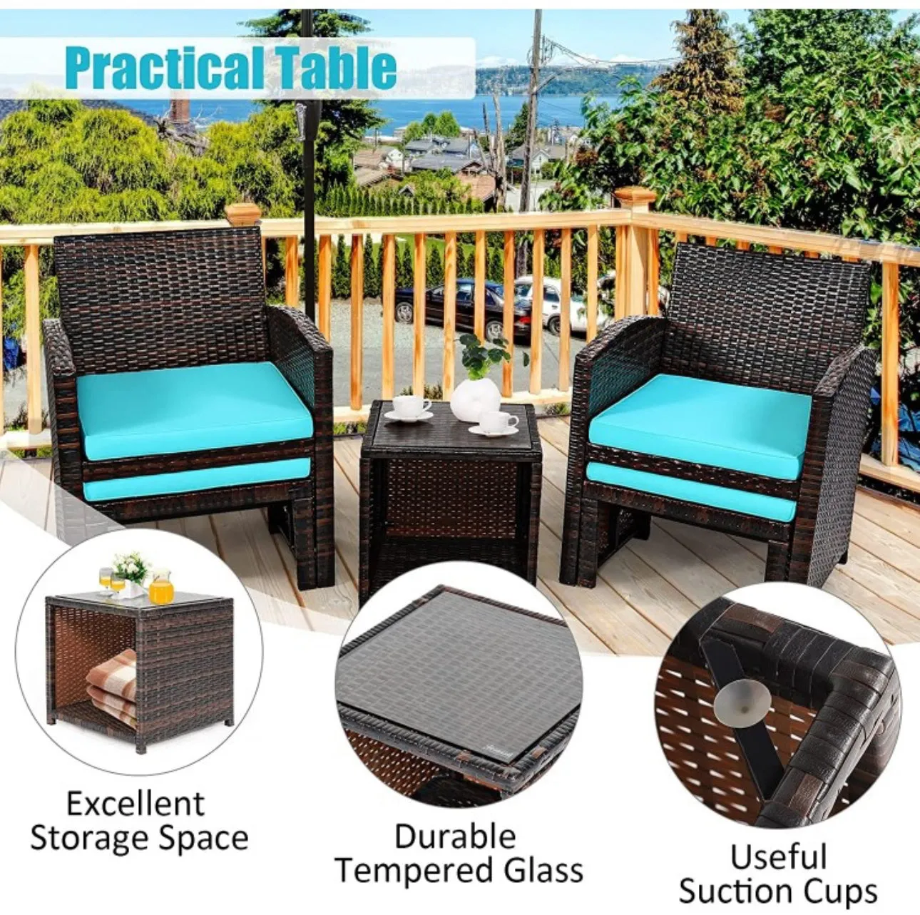 Elegant Heavy Duty 5-Piece Patio Rattan Furniture Set With Ottoman, Beautiful Tempered Glass Coffee Table | Cozy Chairs