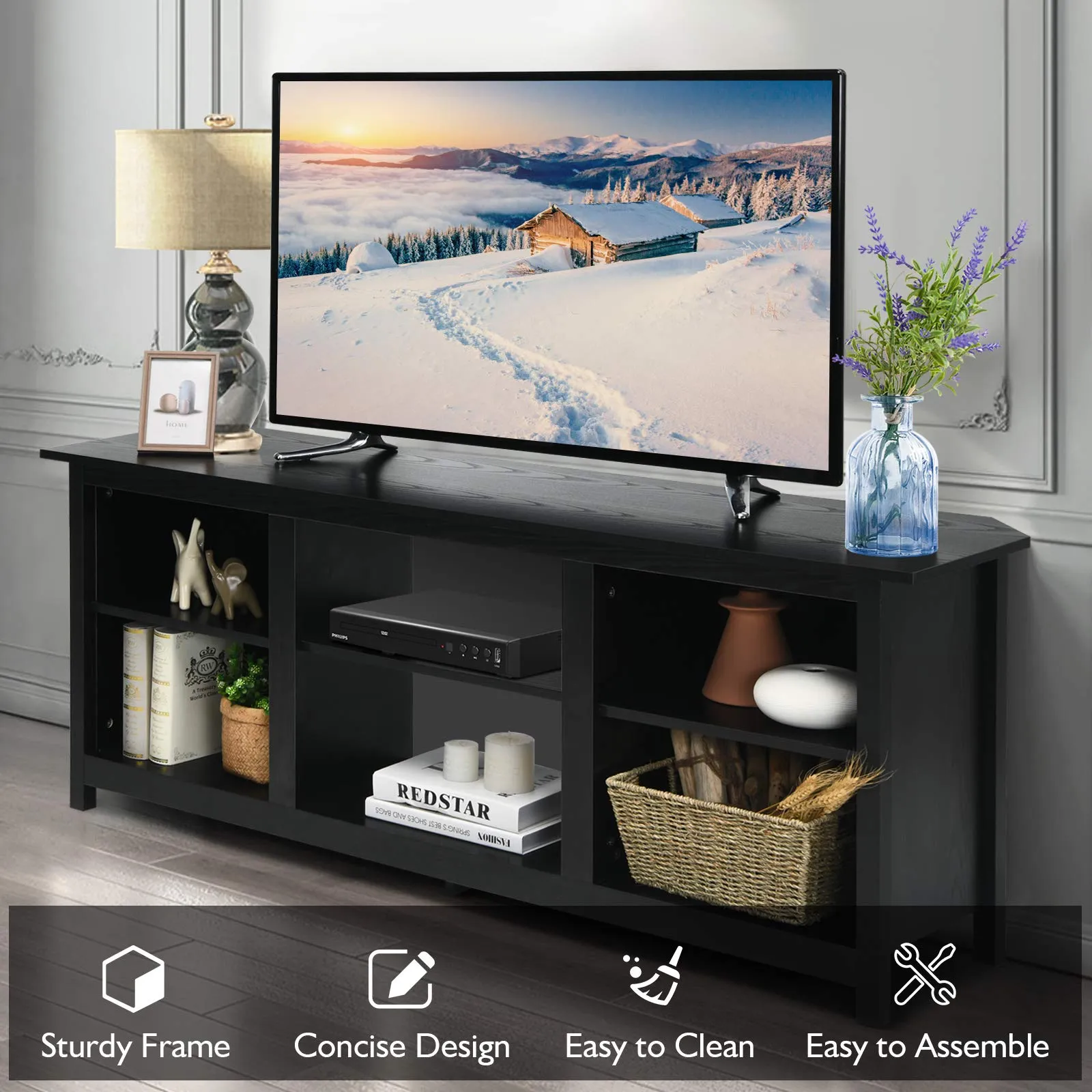 Farmhouse Universal TV Stand for TV's up to 65" Flat Screen, Home Living Room Entertainment Center