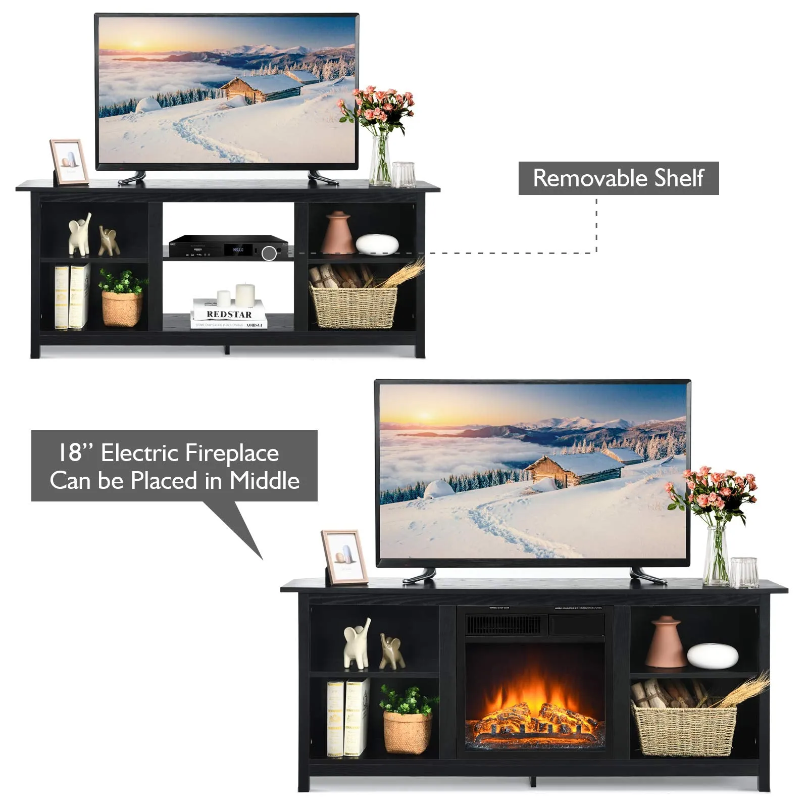 Farmhouse Universal TV Stand for TV's up to 65" Flat Screen, Home Living Room Entertainment Center