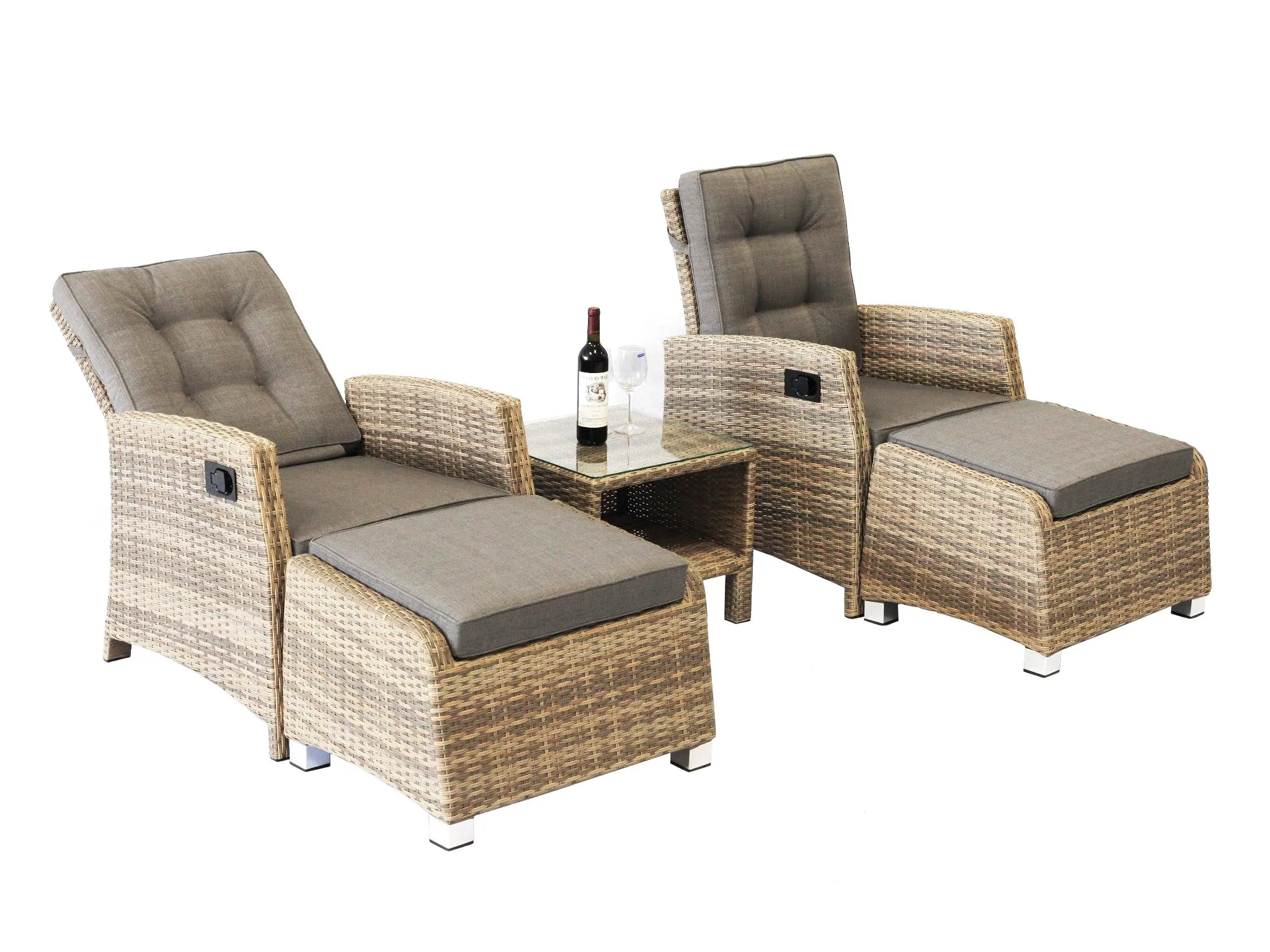 FurnitureOkay Positano 5-Piece Wicker Outdoor Recliner Balcony Setting