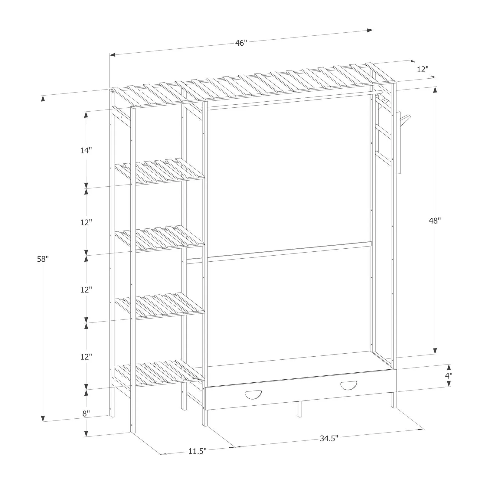 Garment Cabinet Clothes Organizer - with Drawer - Natural