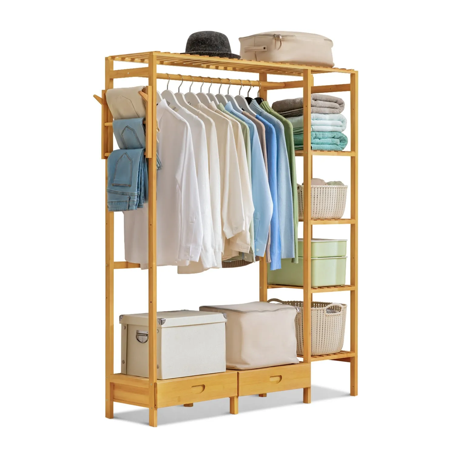 Garment Cabinet Clothes Organizer - with Drawer - Natural